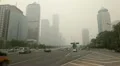 China due to a dust storm, Air Pollution and Huge Traffic in Beijing CBD HD Footage