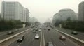 China due to a dust storm, Air Pollution and Huge Traffic in Beijing CBD HD Footage