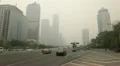 China due to a dust storm, Huge Traffic in Beijing CBD, Air Pollution HD Footage