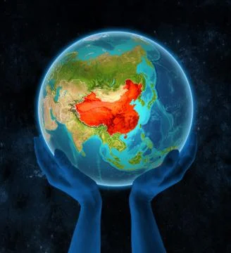 China on Earth in hands in space Stock Illustration