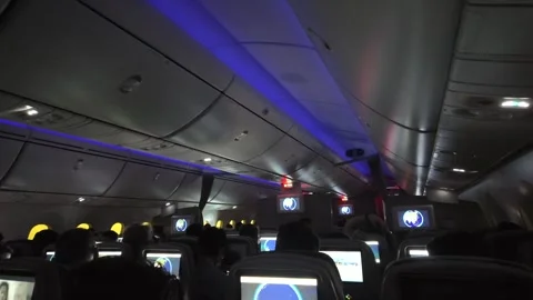 China Easter Boeing 787 Dreamliner Airplane Cabin Interior With Passengers .. Stock Footage 340166017