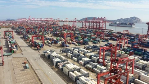 China economy industry - aerial view container terminal Port of Shanghai Stock Footage