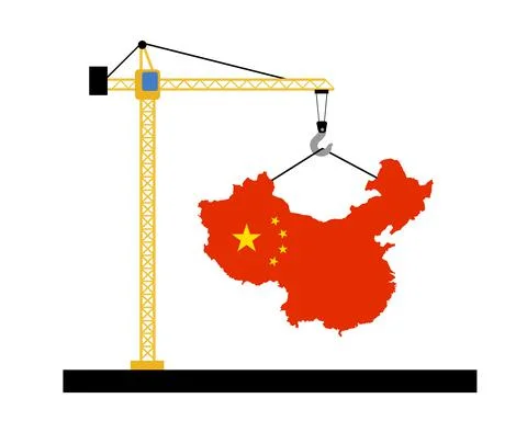 China as emerging and developing country and state. Boom of construction inve Stock Illustration