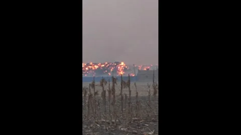 China: Fire breaks out at Guixing Village in Liaoning, China Stock Footage 329613989