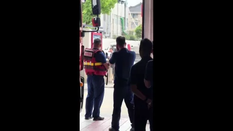 China: Firefighters test equipment causing loud surprise in Zhejiang, Chi... Video stock 336722978