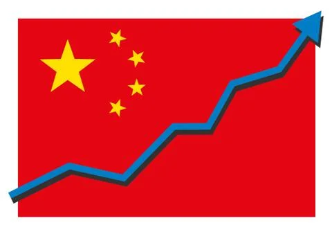 China flag with arrow graph going up showing strong economy and shares rise. Stock Illustration