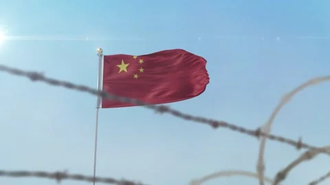 China flag behind border Stock-Footage 137405277