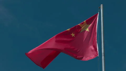 China Flag Blue Sky Wind Stock Footage 250378244
