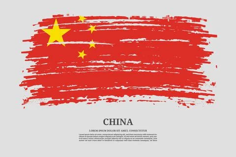 China flag with brush stroke effect and information text poster, vector Illustrazione stock