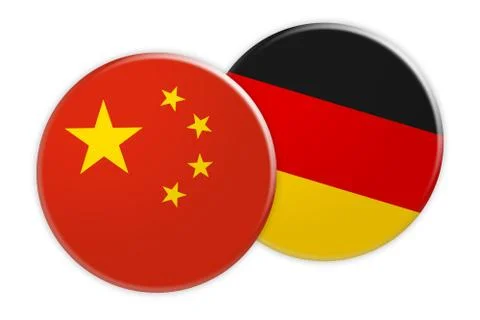 China Flag Button On Germany Flag Button, 3d illustration on white background Illustrazione stock