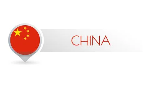 China flag. Circle flag button in the map marker shape. Chinese country icon Stock Illustration