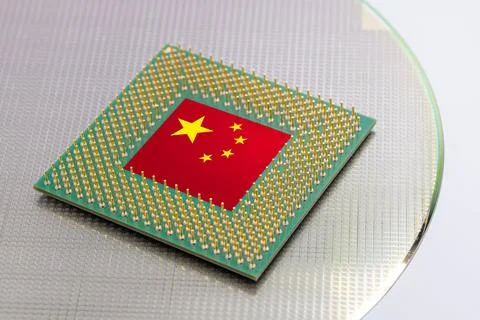 China flag on Computer Chip for Chip War Concept. Global chipmakers CPU Cen.. Stock Photos