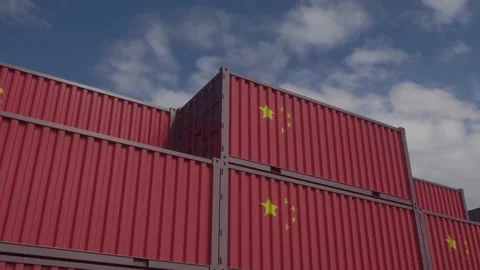 China flag containers are located at the... | Stock Video | Pond5