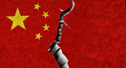 China flag on cracked wall background Stock Illustration