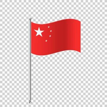 China flag on flagpole waving in wind on transparent background. Stock Illustration
