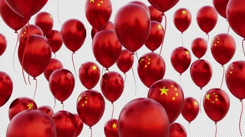 China Flag On The Flying Balloons Stock Footage 314651994