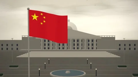China Flag Flying Over State Capitol Government Building seamless loop Stock-Footage 344779848