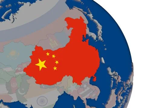 China with flag on globe Stock Illustration
