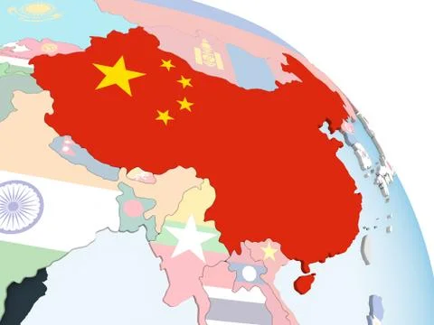 China with flag on globe Stock Illustration