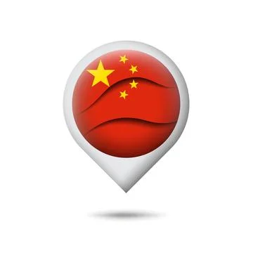 China flag icon in the shape of pointer, map marker. Vector symbol, icon, button Stock Illustration