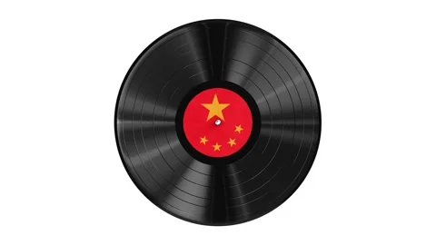 China flag label vinyl record looping 3D animation with alpha Stock Footage 158065150