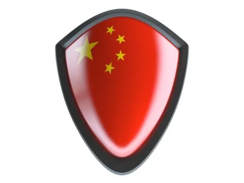 China flag on metal shield isolate on white background. 스톡 일러스트