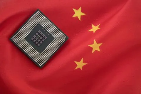 China flag with microprocessor chip, macro shot Stock Photos