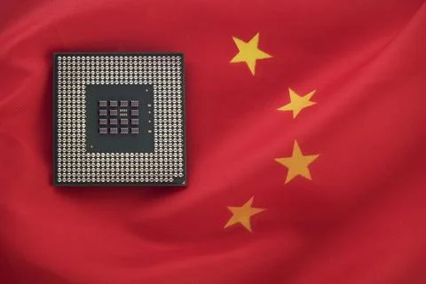 China flag with microprocessor chip, macro shot Stock Photos