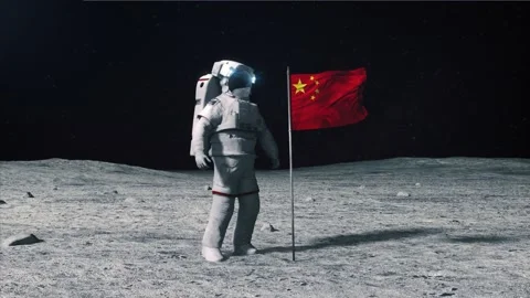 China flag on Moon Stock-Footage 168335427