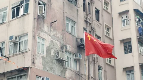 China Flag with old building in the background Video stock 216540462