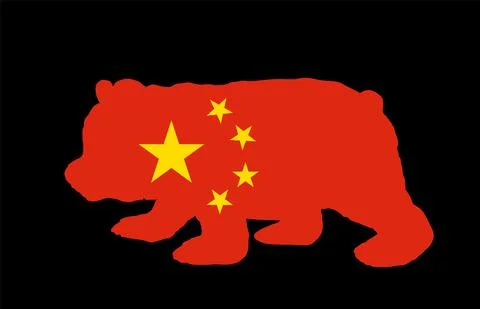 China flag over Panda bear vector silhouette illustration. 스톡 일러스트