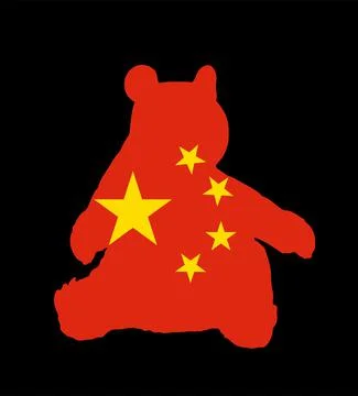China flag over Panda bear vector silhouette illustration. イラスト素材