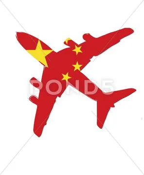 The china flag painted on the silhouette of a aircraft. glossy illustration Stock Illustration