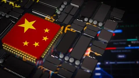 The china flag on pcb  board for technology concept 3d rendering. Stock Illustration