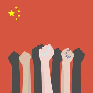 China flag with raised protest hands vector Stock Illustration