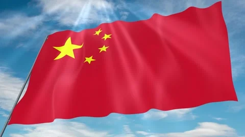 China Flag Seamless Loop 4k 60fps on Sky Background Stock Footage 341755762