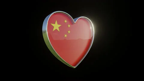 China Flag in the Shape of 3D Heart. Video stock 133487998
