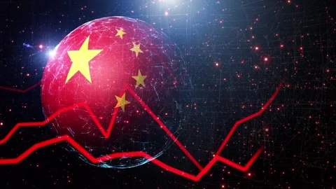 China flag sphere with negative business graphs Stock Footage 337655641