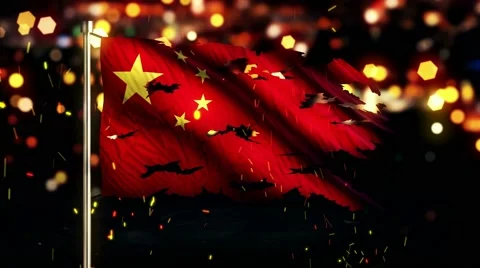 China Flag Torn Burned War Freedom Loop Animation - 4K Resolution Ultra HD UHD Stock Footage 41617788