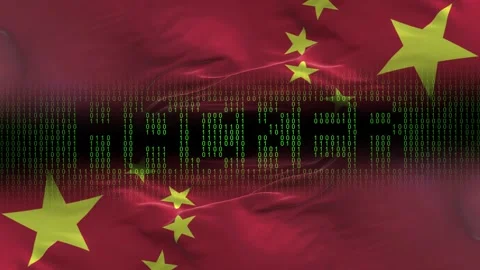 China flag - Waving flag on matrix binary code background Stock Footage 321419801
