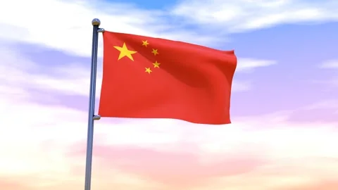 China Flag waving in the high wind Stock Footage 153869688