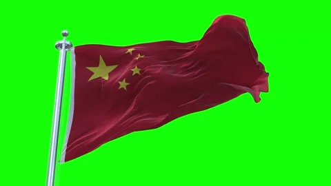 China Flag Waving in Loopable and Textured green screen background Stock Footage 296876559
