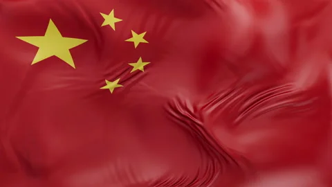 China flag waving Seamless silk flag 3d animation slow motion Looping Stock Footage 337950798