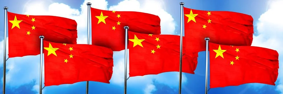 China flags, 3D rendering, on a cloud background Stock Illustration