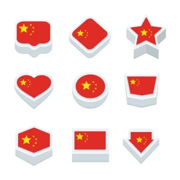 China flags icons and button set nine styles Stock Illustration