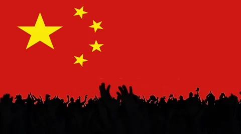 China flags with people on background Stock Footage 62858774