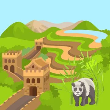 China green landscape abstract. Vector illustration, eps10. China symbols panda Stock Illustration