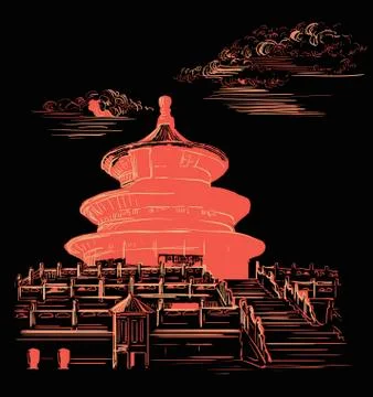 China hand drawing landmark red Stock Illustration