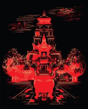 China hand drawing landmark red vector Illustrazione stock