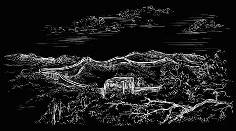China hand drawing landmark vector black Stock Illustration